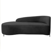 Divã Recamier Orgânico França 140cm Lado Esq Pés Metal Preto Linho Preto