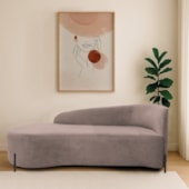 Divã Recamier Orgânico França 140cm Lado Esq Pés Metal Preto Linho Rose