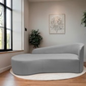 Divã Recamier Orgânico França 140cm Lado Esquerdo Linho Cinza Claro - Amarena Moveis