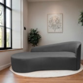 Divã Recamier Orgânico França 140cm Lado Esquerdo Linho Cinza Escuro - Amarena Moveis