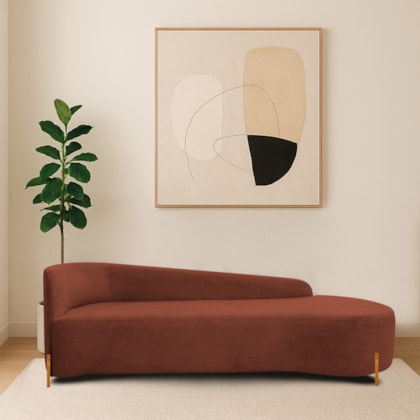 Divã Recamier Orgânico França 160cm Lado Dir Pés madeira Bouclé Terracota
