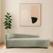 Divã Recamier Orgânico França 160cm Lado Dir Pés madeira Bouclé Verde Oliva
