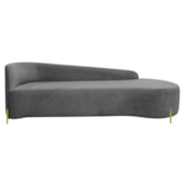 Divã Recamier Orgânico França 160cm Lado Dir Pés metal Dourado Bouclé Cinza