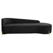Divã Recamier Orgânico França 160cm Lado Dir Pés metal Dourado Bouclé Preto