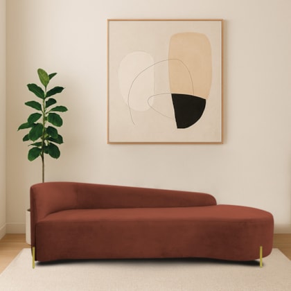 Divã Recamier Orgânico França 160cm Lado Dir Pés metal Dourado Bouclé Terracota
