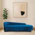 Divã Recamier Orgânico França 160cm Lado Dir Pés Metal Dourado Linho Azul Royal