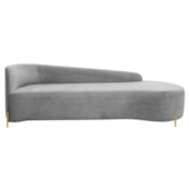 Divã Recamier Orgânico França 160cm Lado Dir Pés Metal Dourado Linho Cinza Claro