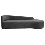 Divã Recamier Orgânico França 160cm Lado Dir Pés Metal Dourado Linho Cinza Escuro