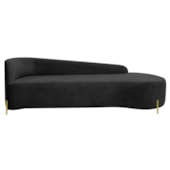 Divã Recamier Orgânico França 160cm Lado Dir Pés Metal Dourado Linho Preto