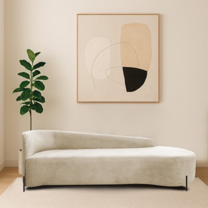 Divã Recamier Orgânico França 160cm Lado Dir Pés metal Preto Bouclé Bege