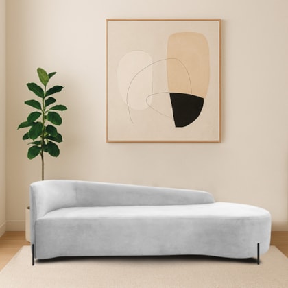 Divã Recamier Orgânico França 160cm Lado Dir Pés metal Preto Bouclé Branco