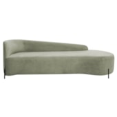 Divã Recamier Orgânico França 160cm Lado Dir Pés metal Preto Bouclé Verde Oliva
