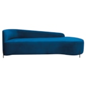 Divã Recamier Orgânico França 160cm Lado Dir Pés Metal Preto Linho Azul Royal