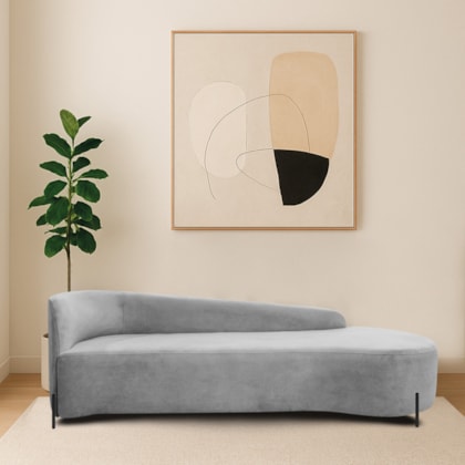 Divã Recamier Orgânico França 160cm Lado Dir Pés Metal Preto Linho Cinza Claro