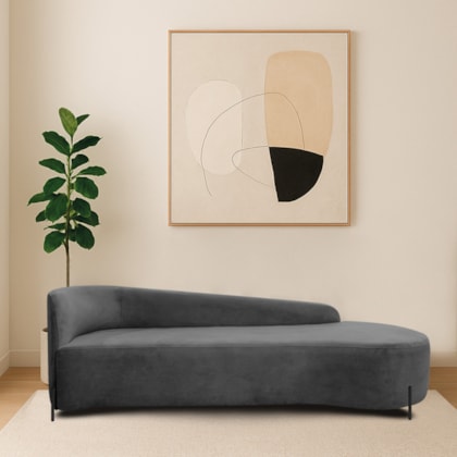 Divã Recamier Orgânico França 160cm Lado Dir Pés Metal Preto Linho Cinza Escuro