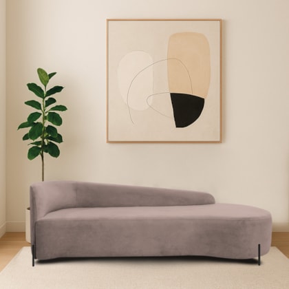 Divã Recamier Orgânico França 160cm Lado Dir Pés Metal Preto Linho Rose
