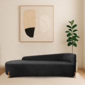 Divã Recamier Orgânico França 160cm Lado Esq Pés madeira Bouclé Preto