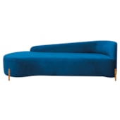 Divã Recamier Orgânico França 160cm Lado Esq Pés madeira Linho Azul Royal