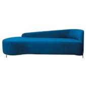 Divã Recamier Orgânico França 160cm Lado Esq Pés Metal Preto Linho Azul Royal