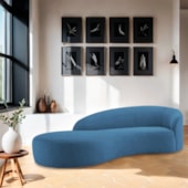 Divã Recamier Orgânico França 160cm Lado Esquerdo Linho Azul Royal - Amarena Moveis