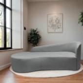 Divã Recamier Orgânico França 180 cm Lado Esquerdo Bouclé Cinza Claro - Amarena Moveis