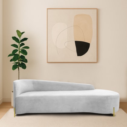 Divã Recamier Orgânico França 180cm Lado Dir Pés metal Dourado Bouclé Branco