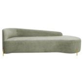 Divã Recamier Orgânico França 180cm Lado Dir Pés metal Dourado Bouclé Verde Oliva