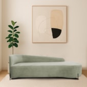 Divã Recamier Orgânico França 180cm Lado Dir Pés metal Preto Bouclé Verde Oliva