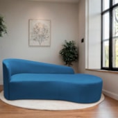 Divã Recamier Orgânico França 180cm Lado Direito Linho Azul Royal - Amarena Moveis