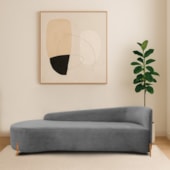 Divã Recamier Orgânico França 180cm Lado Esq Pés madeira Bouclé Cinza