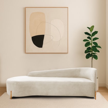 Divã Recamier Orgânico França 180cm Lado Esq Pés madeira Linho Bege