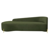 Divã Recamier Orgânico França 180cm Lado Esq Pés Metal Dourado Linho Verde