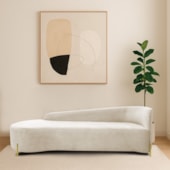 Divã Recamier Orgânico França 200cm Lado Esq Pés Metal Dourado Linho Bege