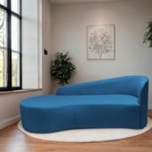 Divã Recamier Orgânico França 200cm Lado Esquerdo Linho Azul Royal - Amarena Moveis