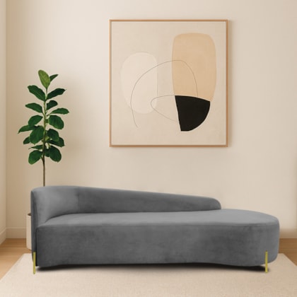 Divã Recamier Orgânico França 220cm Lado Dir Pés metal Dourado Bouclé Cinza