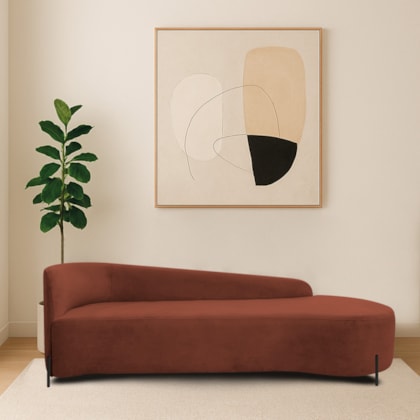 Divã Recamier Orgânico França 220cm Lado Dir Pés metal Preto Bouclé Terracota