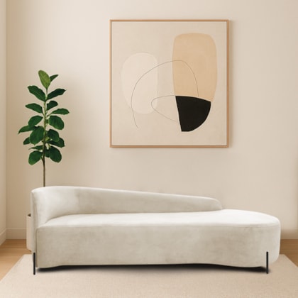 Divã Recamier Orgânico França 220cm Lado Dir Pés Metal Preto Linho Bege