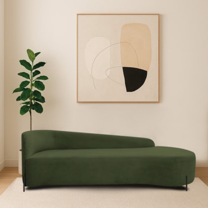 Divã Recamier Orgânico França 220cm Lado Dir Pés Metal Preto Linho Verde