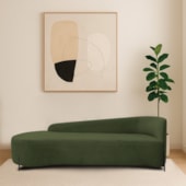 Divã Recamier Orgânico França 220cm Lado Esq Pés Metal Preto Linho Verde