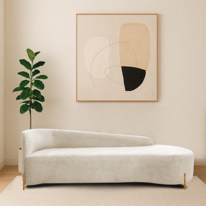 Divã Recamier Orgânico França 250cm Lado Dir Pés madeira Linho Bege