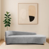 Divã Recamier Orgânico França 250cm Lado Dir Pés madeira Linho Cinza Claro