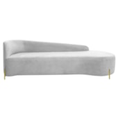 Divã Recamier Orgânico França 250cm Lado Dir Pés metal Dourado Bouclé Branco
