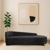 Divã Recamier Orgânico França 250cm Lado Dir Pés metal Dourado Bouclé Preto