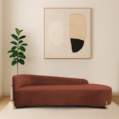 Divã Recamier Orgânico França 250cm Lado Dir Pés metal Dourado Bouclé Terracota