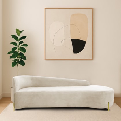 Divã Recamier Orgânico França 250cm Lado Dir Pés Metal Dourado Linho Bege