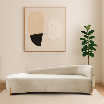 Divã Recamier Orgânico França 250cm Lado Esq Pés madeira Bouclé Bege