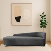 Divã Recamier Orgânico França 250cm Lado Esq Pés Metal Dourado Linho Cinza Escuro