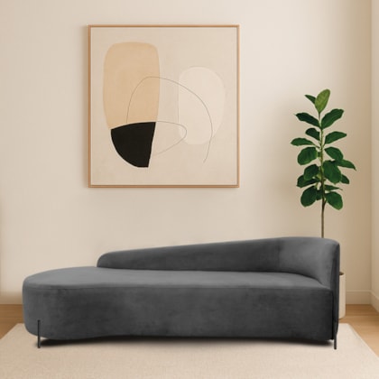 Divã Recamier Orgânico França 250cm Lado Esq Pés Metal Preto Linho Cinza Escuro