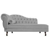 Divã Recamier Sofá Juliana 140cm Lado Direito Corano Cinza Sala de Estar Recepção Quarto Escritório Capitonê Luis XV - AM Decor