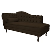 Divã Recamier Sofá Juliana 140cm Lado Direito Corano Marrom Capitonê Sala de Estar Recepção Quarto Luis XV - AM Decor